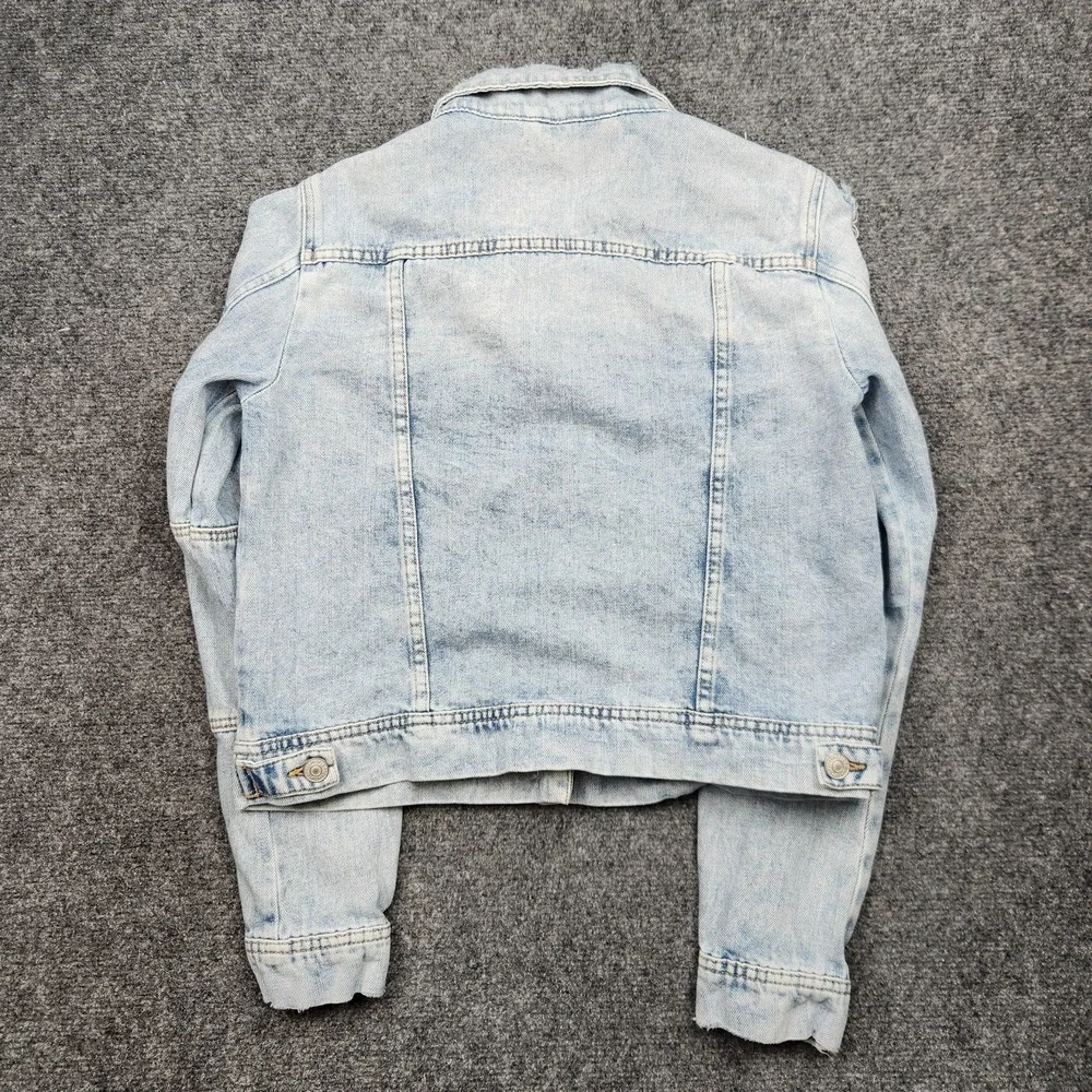 Free People Denim Jacket Womens Small Blue Distressed Light Wash Button Boho - Picture 5 of 9
